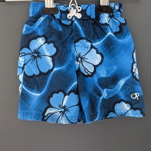 Blue floral print swim trunks